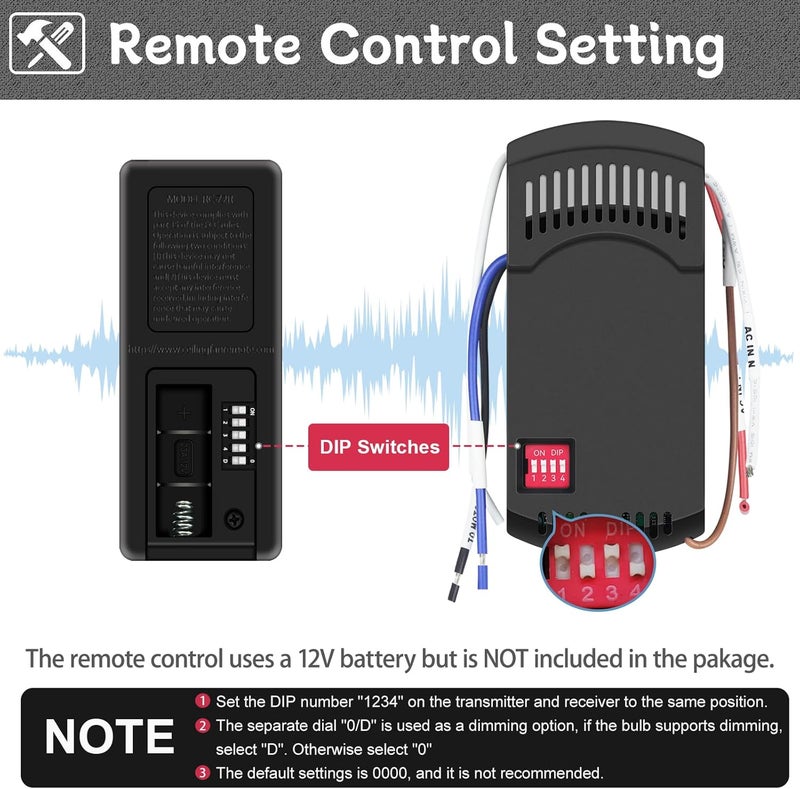 FEKOTS Universal Ceiling Fan Remote Control Kit,Hampton Bay Fan Remote Kit Replacement for Hunter,Harbor Breeze, Home Decorators,3-Speed, Light Dimming,Time Delay, KUJCE10320/TR222A,2AAZPHD3/HD3,98130,TX028C - Image 4